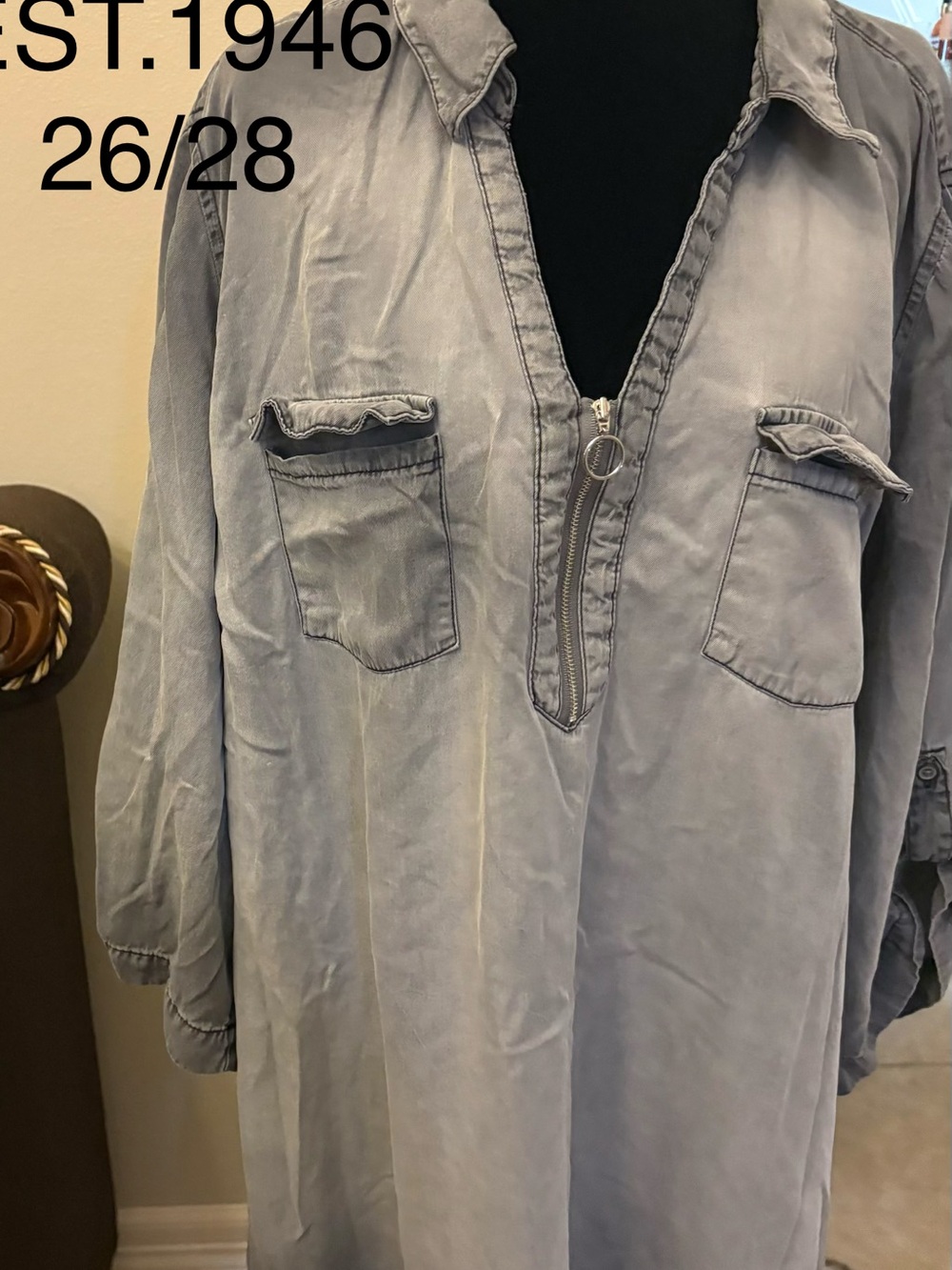 Washed Blue Women's Zip-Front Shirt dress